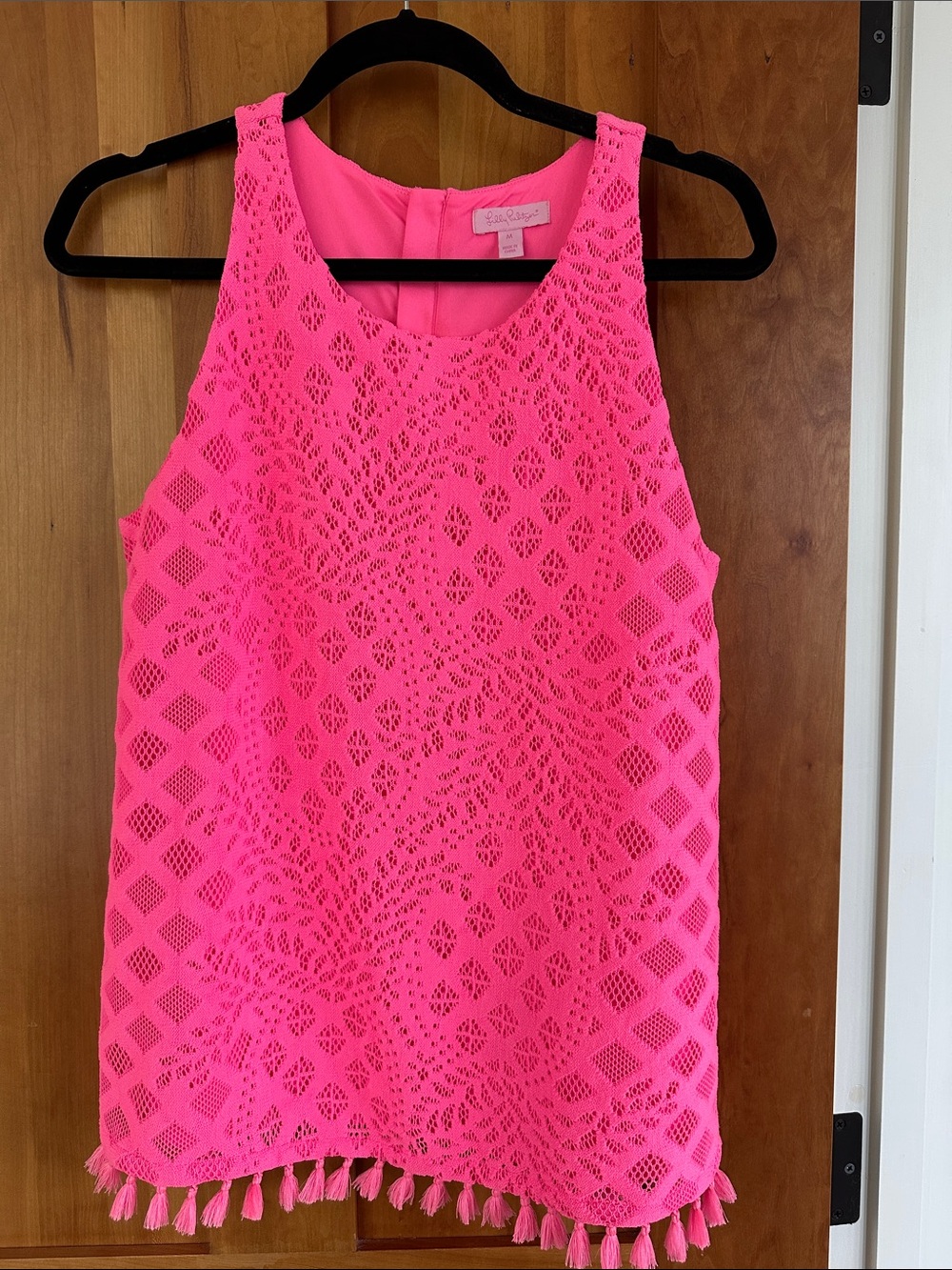 Lilly Pulitzer Neon Pink Lace Tank with Tassel Trim